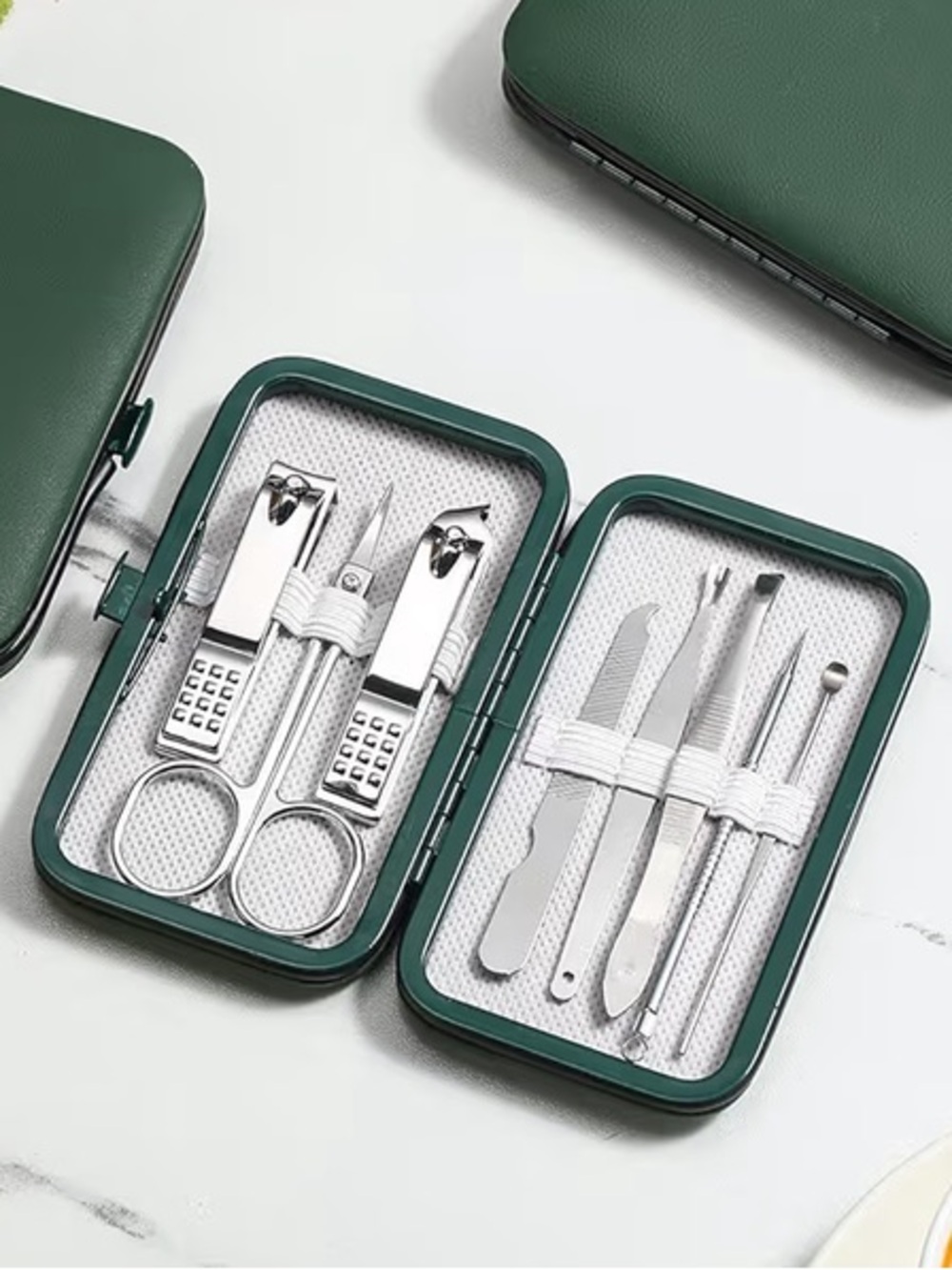 Grooming Stainless Steel Manicure Set Kit Dark Green - Compact Travel Case New